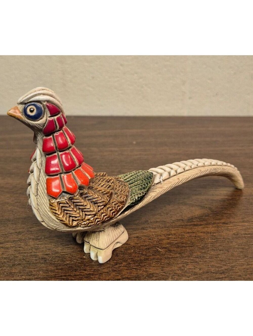 Handcrafted Colorful Bird Figurine with Detailed Carving